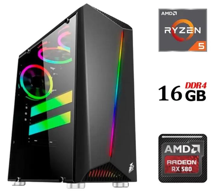 Ігровий ПК Dtop Gaming R558 Tower / AMD Ryzen 5 5500 (6 (12) ядер по 3.6 - 4.2 GHz) / 16 GB DDR4 / 480 GB SSD / AMD Radeon RX 580, 8 GB GDDR5, 256-bit / 500W - зображення 1