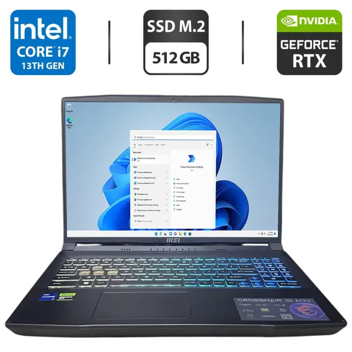Ігровий ноутбук MSI Crosshair 16 A13VGK / 16" (1920x1200) IPS / Intel Core i7-13620H (10 (16) ядер по 3.6 - 4.9 GHz) / 16 GB DDR4 / 512 GB SSD M.2 / nVidia GeForce RTX 4070, 8 GB GDDR6, 128-bit / WebCam б/в - зображення 1