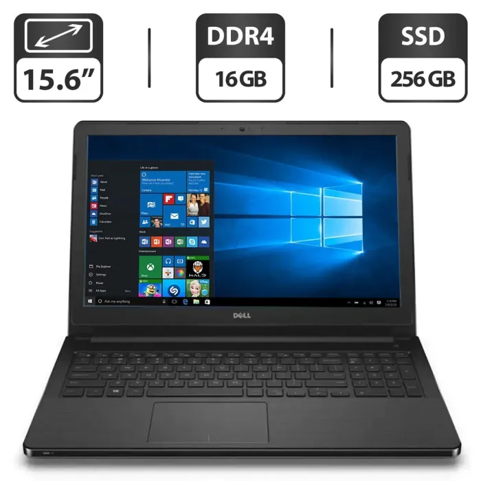 Ноутбук Dell Vostro 15-3568 / 15.6" (1366x768) TN / Intel Core i3-7100U (2 (4) ядра по 2.4 GHz) / 16 GB DDR4 / 256 GB SSD / Intel HD Graphics 620 / WebCam / DVD-ROM б/в - зображення 1