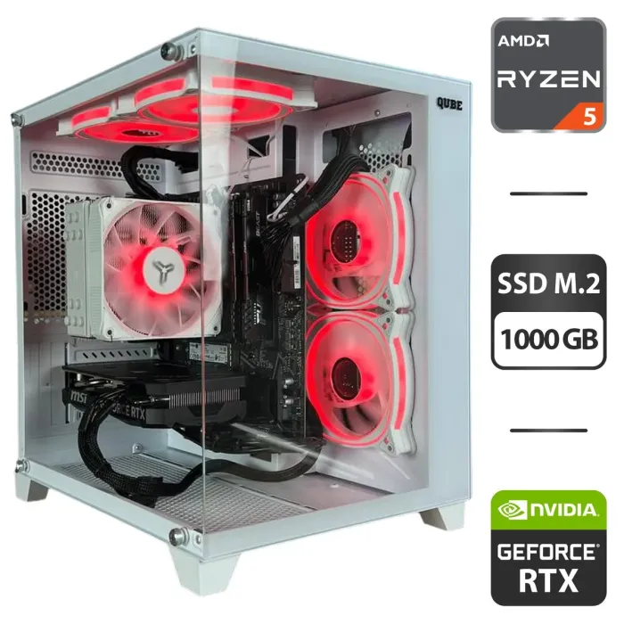 Збірка під замовлення: ігровий ПК Qube Reef ARGB White Tower / AMD Ryzen 5 5600 (6 (12) ядер по 3.5 - 4.4 GHz) / 32 GB DDR4 / 1000 GB SSD M.2 / nVidia GeForce RTX 4060, 8 GB GDDR6, 128-bit / 650W - зображення 1