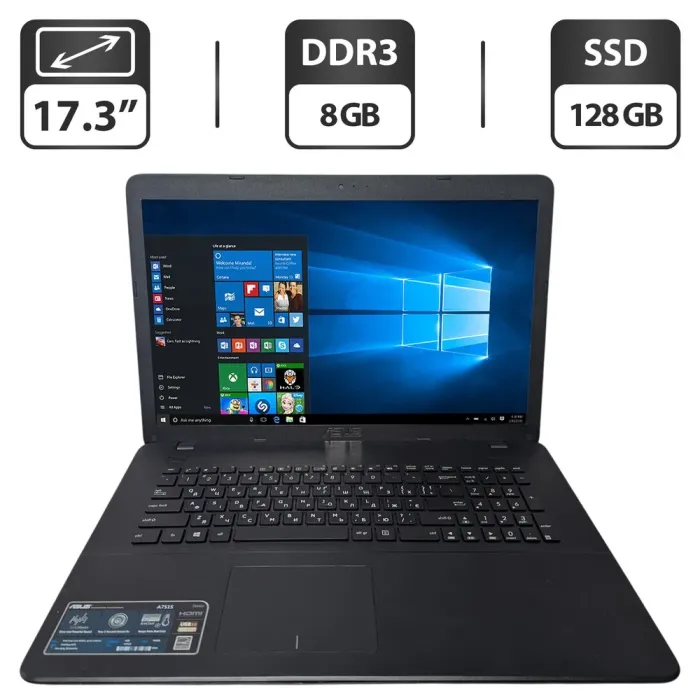 Ноутбук Б-клас Asus A751S / 17.3" (1600x900) TN / Intel Celeron N3060 (2 ядра по 1.6 - 2.48 GHz) / 8 GB DDR3 / 128 GB SSD / Intel HD Graphics / WebCam / DVD-ROM б/в - зображення 1