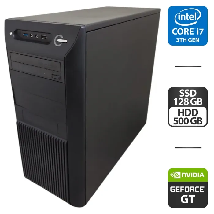 Комп'ютер NoName Tower / Intel Core i7-3770 (4 (8) ядра по 3,4 - 3,9 ГГц) / 16 ГБ DDR3 / 128 ГБ SSD + 500 ГБ HDD / nVidia GeForce GT 710, 2 ГБ GDDR5, 64-біт / DVD-ROM б/в - зображення 1