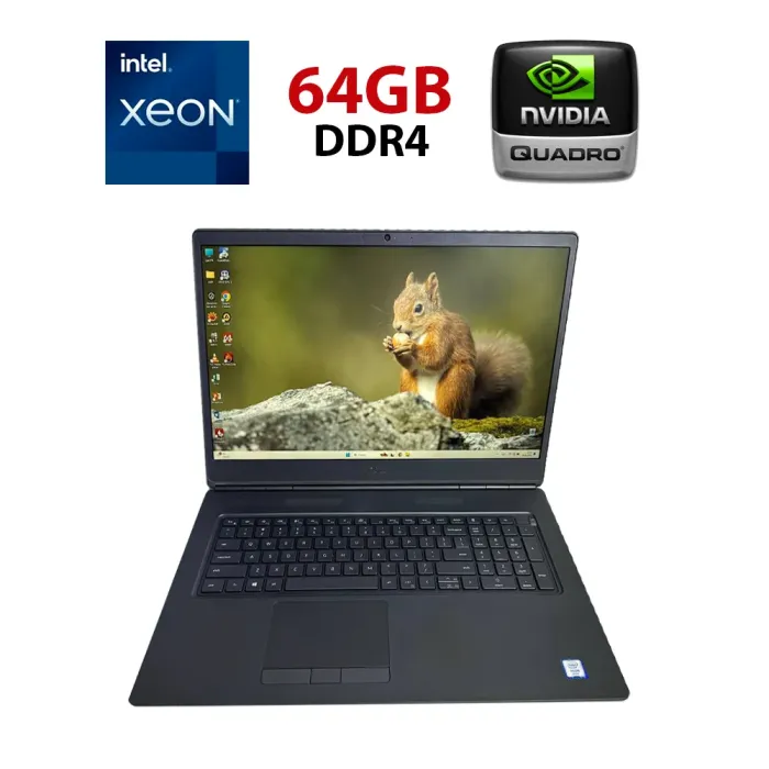 Мобільна робоча станція Dell Precision 7750 / 17.3" (1920х1080) IPS / Intel Xeon W-10885M (8 (16) ядер по 2.4 - 5.3 GHz) / 64 GB DDR4 / 256 GB SSD + 256 GB SSD / nVidia Quadro RTX 3000, 6 GB GDDR6, 192-bit / WebCam / WebCam / Win 11 Pro б/в - зображення 1