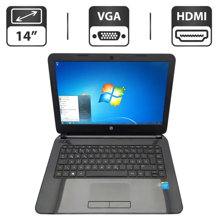 Ноутбук HP 14 / 14" (1366x768) TN / Intel Celeron N2840 (2 ядра по 2.16 - 2.58 GHz) / 4 GB DDR3 / 500 GB HDD / Intel HD Graphics / WebCam / Wi-Fi б/в - зображення 1