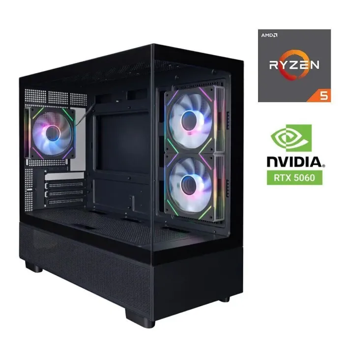 Ігровий ПК 1stPlayer Mi5 A-BK-2F7R-1F7 Black Tower / AMD Ryzen 5 8400F (6 (12) ядер по 4.2 - 4.7 GHz) / 16 GB DDR5 / 1000 GB SSD M.2 / nVidia GeForce RTX 5060, 8 GB GDDR7, 128-bit / 500W б/в - зображення 1