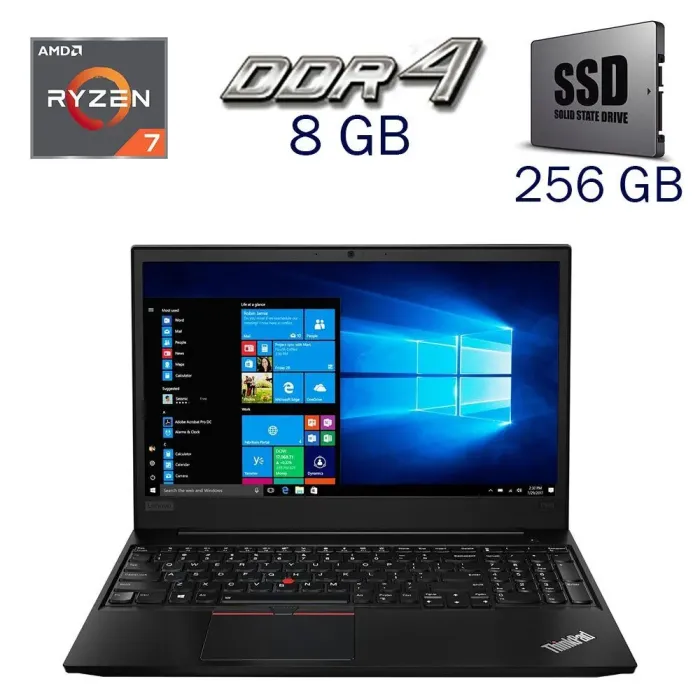 Ультрабук Lenovo Thinkpad E585 / 15.6" (1920x1080) IPS / AMD Ryzen 7 2700U (4 (8) ядра по 2.2 - 3.8 GHz) / 8 GB DDR4 / 256 GB SSD / AMD Radeon RX Vega 10 / WebCam б/в - зображення 1