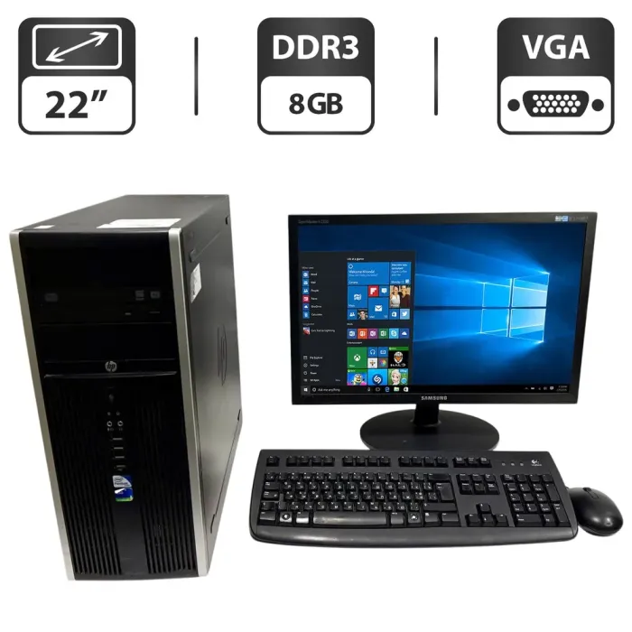 Комплект ПК: HP Compaq 8300 Elite Convertible Tower / Intel Core i5-3470 (4 ядра по 3.2 - 3.6 GHz) / 8 GB DDR3 / 500 GB HDD / Intel Graphics + Монітор Б-клас Samsung SyncMaster E2220NW / 22" (1680x1050) TN / VGA б/в - зображення 1