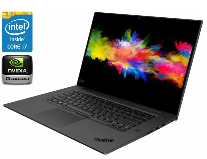 Мобільна робоча станція Lenovo ThinkPad P1 / 15.6" (3840x2160) Touch OLED / Intel Core i7-9850H (6 (12) ядер по 2.6 - 4.6 GHz) / 16 GB DDR4 / 480 GB SSD / nVidia Quadro T1000, 4 GB DDR5, 128-bit / WebCam б/в - зображення 1