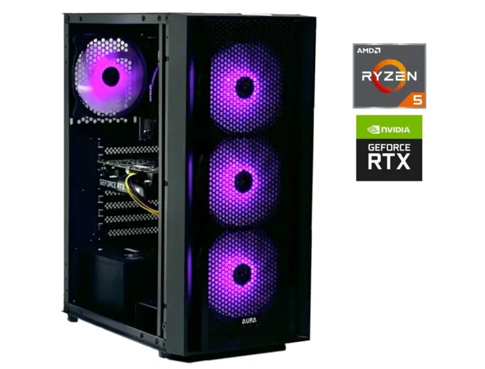Ігровий ПК Aura Tower / AMD Ryzen 5 3600 (6 (12) ядер по 3.6 - 4.2 GHz) / 16 GB DDR4 / 480 GB SSD / nVidia GeForce RTX 3050, 8 GB GDDR6, 128-bit / 600W - зображення 1
