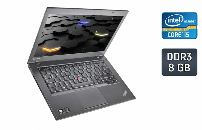 Ноутбук Б-клас Lenovo ThinkPad T440 / 14" (1600x900) TN / Intel Core i5-4300U (2 (4) ядра по 1.9 - 2.9 GHz) / 8 GB DDR3 / 240 GB SSD / Intel HD Graphics 4400 / WebCam / Windows 10 б/в - зображення 1