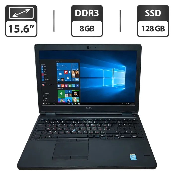 Ноутбук Б-клас Dell Latitude E5550 / 15.6" (1366x768) TN / Intel Core i5-5300U (2 (4) ядра по 2.3 - 2.9 GHz) / 8 GB DDR3 / 128 GB SSD / Intel HD Graphics 5500 / WebCam б/в - зображення 1