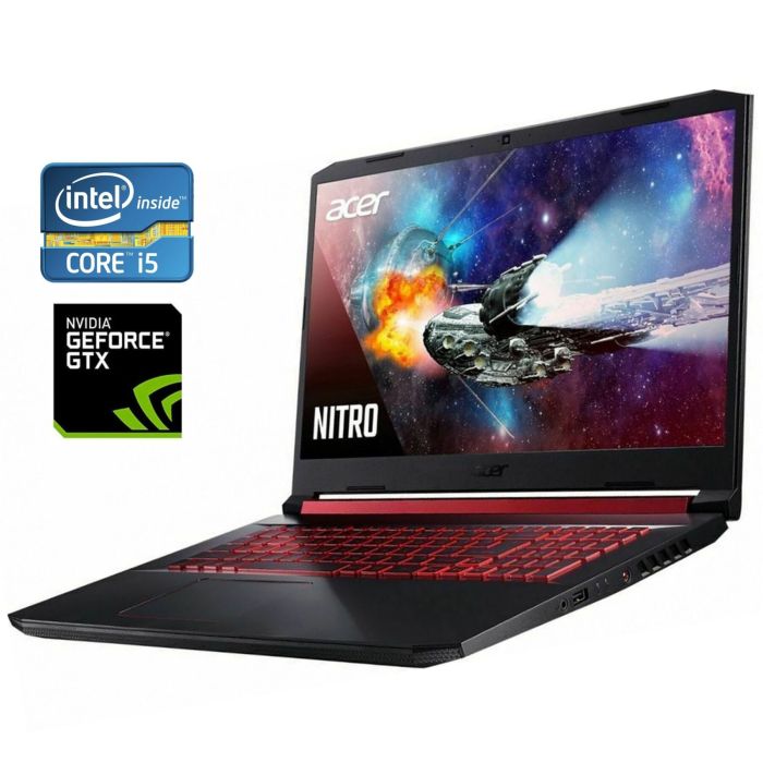Ігровий ноутбук Б-класу Acer Nitro AN517-51-56YW / 17.3" (1920x1080) IPS / Intel Core i5-9300H (4 (8) ядра по 2,4 - 4,1 ГГц) / 32 ГБ DDR4 / 512 ГБ SSD / nVidia GeForce GTX 1650, 4 ГБ GDDR5, 128-біт / WebCam / Win 11 Home б/в - изображение 1