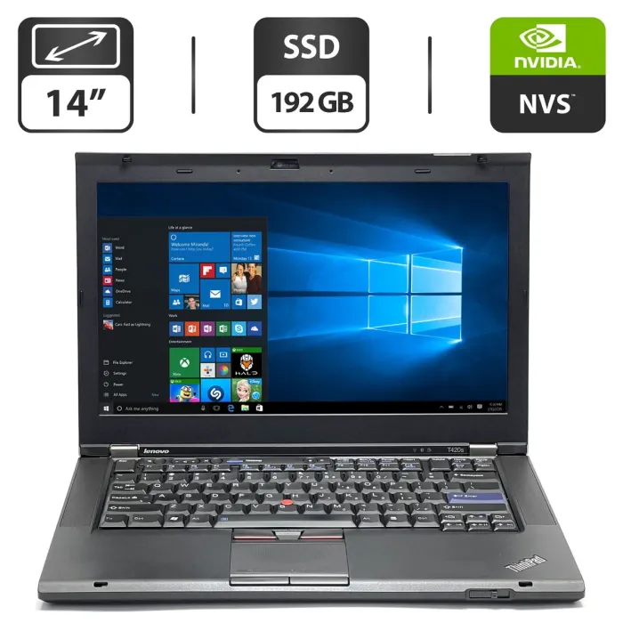 Ноутбук Lenovo ThinkPad T420s / 14" (1600x900) TN / Intel Core i7-2620M (2 (4) ядра по 2.7 - 3.4 GHz) / 8 GB DDR3 / 192 GB SSD / nVidia NVS 4200M, 1 GB GDDR3, 64-bit / WebCam / DVD-ROM б/в - зображення 1