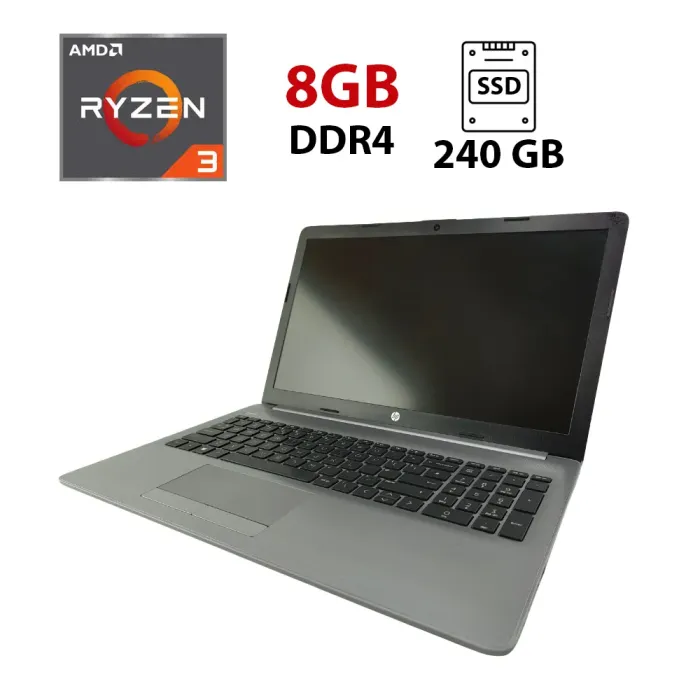 Ноутбук HP 255 G7 / 15.6" (1920x1080) TN / AMD Ryzen 3 3200U (2 (4) ядра по 2.6 - 3.5 GHz) / 8 GB DDR4 / 240 GB SSD / AMD Radeon Vega 3 Graphics / WebCam б/в - зображення 1