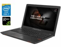 Ігровий ноутбук Asus ROG Strix GL553V / 15.6" (1920x1080) IPS / Intel Core i7-7700HQ (4 (8) ядра по 2.8 - 3.8 GHz) / 16 GB DDR4 / 128 GB SSD + 1000 GB HDD / nVidia GeForce GTX 1050 Ti, 4 GB GDDR5, 128-bit / WebCam б/в