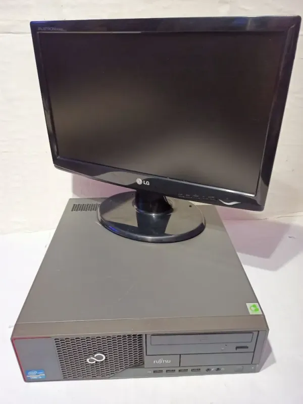 Комплект ПК: Fujitsu Esprimo E700 E85+ SFF / Intel Core i3-2120 (2 (4) ядра по 3.3 GHz) / 8 GB DDR3 / 120 GB SSD / Intel HD Graphics 2000 / DVD-ROM + Монітор LG Flatron W1943C-PF / 19" (1366x768) TN / 1x VGA б/в - зображення 2