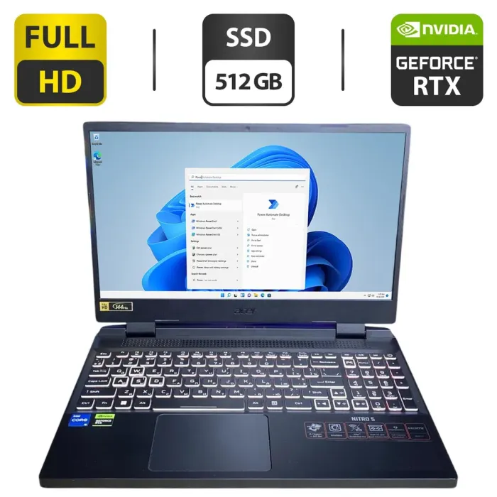Ігровий ноутбук Acer Nitro 5 / 15.6" (1920x1080) IPS / Intel Core i5-12450H (8 (12) ядер по 3.3 - 4.4 GHz) / 16 GB DDR4 / 512 GB SSD / nVidia GeForce RTX 3050, 4 GB GDDR6, 128-bit / WebCam б/в - зображення 1