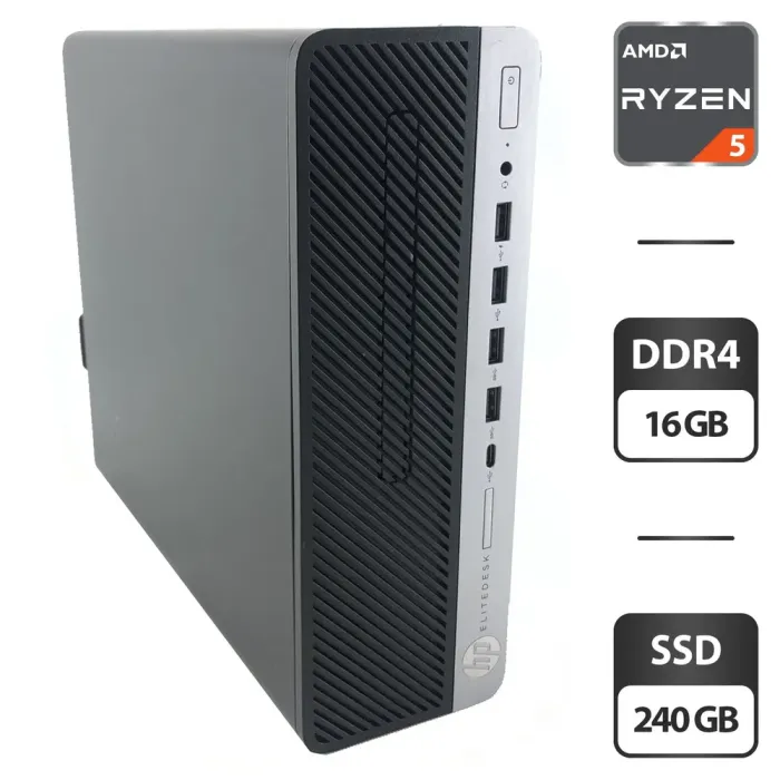 Комп'ютер HP EliteDesk 705 G4 SFF / AMD Ryzen 5 Pro 2400G (4 (8) ядра по 3.6 - 3.9 GHz) / 16 GB DDR4 / 240 GB SSD / AMD Radeon RX Vega 11 б/в - зображення 1