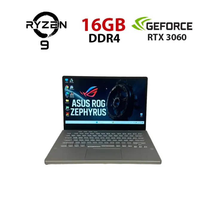 Ігровий ультрабук Asus ROG Zephyrus G14 GA401QM / 14" (1920x1080) IPS / AMD Ryzen 9 5900HS (8 (16) ядер по 3.0 - 4.6 GHz) / 16 GB DDR4 / 512 GB SSD / nVidia GeForce RTX 3060, 6 GB GDDR6, 192-bit б/в - зображення 1