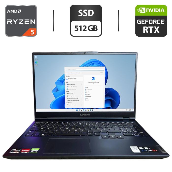 Ігровий ноутбук Lenovo Legion 5 15ACH6H / 15.6" (1920x1080) IPS / AMD Ryzen 5 5600H (6 (12) ядер по 3.3 - 4.2 GHz) / 16 GB DDR4 / 512 GB SSD / nVidia GeForce RTX 3060, 6 GB GDDR6, 192-bit / WebCam б/в - зображення 1