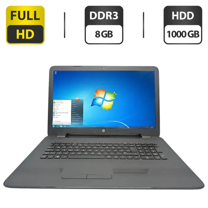 Ноутбук HP 17-y059ng / 17.3" (1920x1080) TN / AMD A6-7310 (4 ядра по 2.3 GHz) / 8 GB DDR3 / 1000 GB HDD / AMD Radeon R4 Graphics / WebCam / DVD-ROM б/в - зображення 1