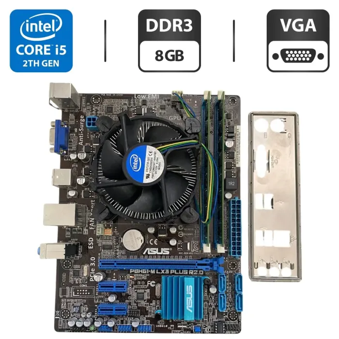 Комплект: материнська плата Asus P8H61-M LX3 Plus R2.0 / Intel Core i5-2400 (4 ядра по 3.1 - 3.4 GHz) / 8 GB DDR3 / Intel HD Graphics 2000 / Socket LGA1155 / Кулер BOX б/в - зображення 1