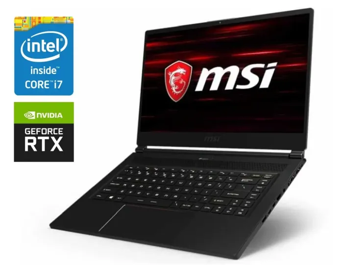 Ігровий ноутбук Б-клас MSI GS65 Stealth 9SG / 15.6" (1920x1080) IPS / Intel Core i7-9750H (6 (12) ядер по 2.6 - 4.5 GHz) / 16 GB DDR4 / 512 GB SSD / nVidia GeForce RTX 2080 Max-Q, 8 GB GDDR6, 256-bit / WebCam б/в - зображення 1
