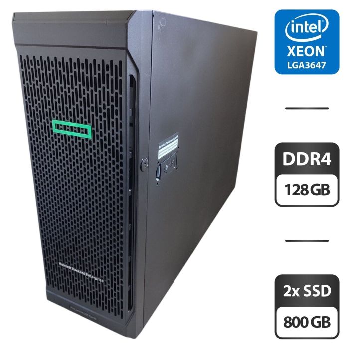 Сервер HP ProLiant ML350 Gen 10 Tower / 2x Intel Xeon Gold 6152 (22 (44) ядра по 2.1 - 3.7 GHz) / 128 GB DDR4 / 2x 800 GB SSD (SAS) / Raid P408 / 2x 800W б/в - изображение 1