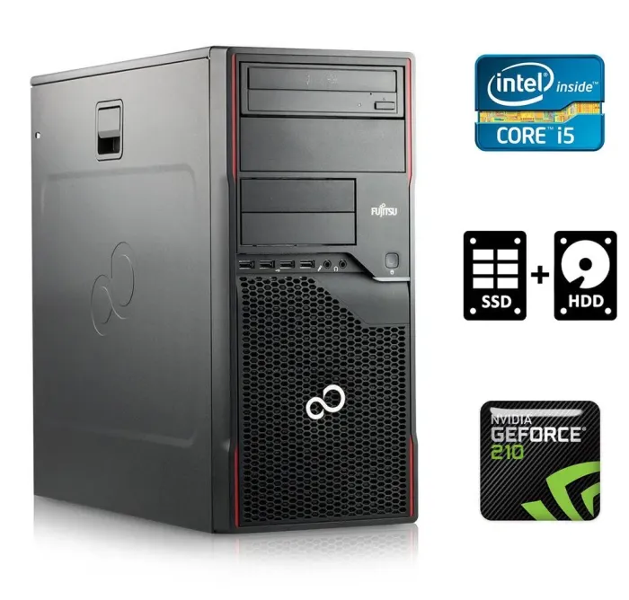 Комп'ютер Fujitsu Esprimo P700 E90+ Tower / Intel Core i5-2400 (4 ядра по 3.1 - 3.4 GHz) / 8 GB DDR3 / 120 GB SSD + 500 GB HDD / nVidia GeForce 210, 1 GB GDDR3, 64-bit / DVD-RW / HDMI б/в - зображення 1