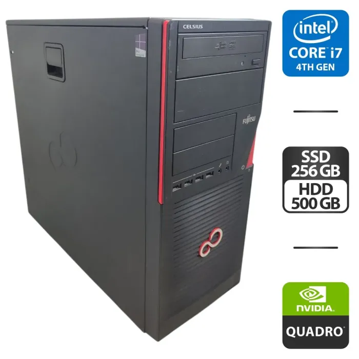 Робоча станція Fujitsu Celsius W530 Workstation Tower / Intel Core i7-4790 (4 (8) ядра по 3.6 - 4.0 GHz) / 16 GB DDR3 / 256 GB SSD + 500 GB HDD / nVidia Quadro K420, 1 GB GDDR3, 128-bit / DVD-ROM б/в - зображення 1