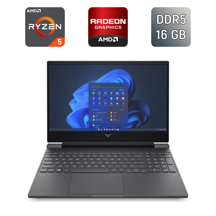 Ігровий ноутбук Б-класу HP Victus 15-fb2063dx / 15,6" (1920x1080) IPS / AMD Ryzen 5 7535HS (6 (12) ядер по 3,3 - 4,55 ГГц) / 16 ГБ DDR5 / 512 ГБ SSD / AMD Radeon RX 6550M, 4 ГБ GDDR6, 64-біт / WebCam б/в - зображення 1