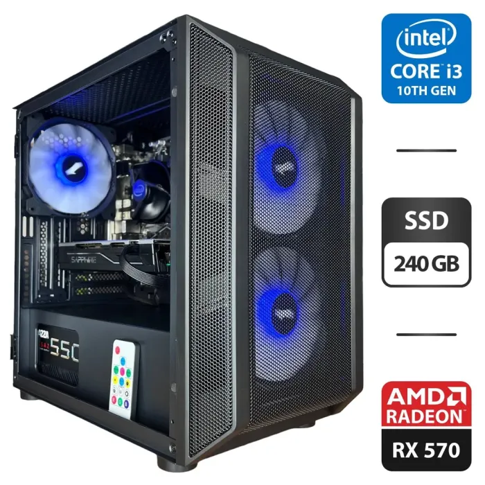 Збірка під замовлення: ігровий ПК 1stPlayer D3-3F2-Plus Black Tower / Intel Core i3-10105F (4 (8) ядер по 3.7 - 4.4 GHz) / 16 GB DDR4 / 240 GB SSD / AMD Radeon RX 570, 8 GB GDDR5, 256-bit / 550W б/в - зображення 1