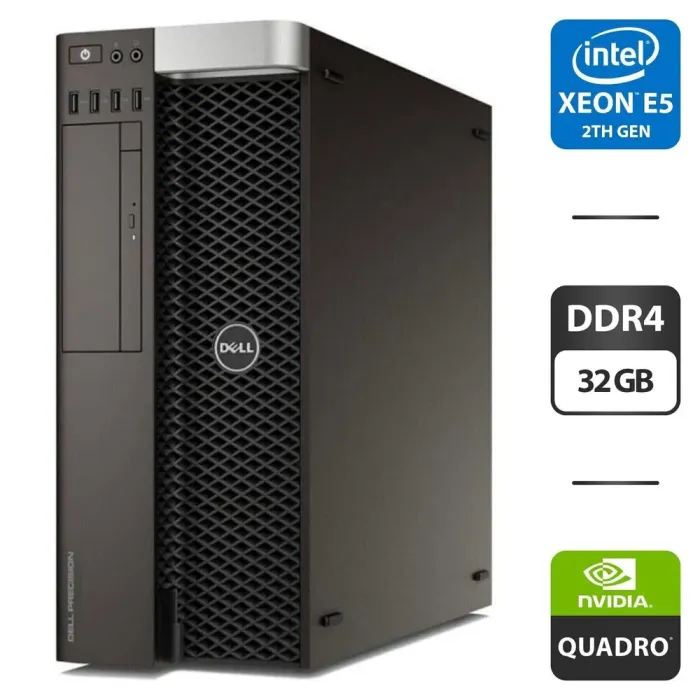 Робоча станція Dell Precision T5810 Workstation Tower / Xeon E5-2670 v3 (12 (24) ядер по 2.3-3.1 GHz) / 32GB DDR4 / 240GB SSD / Quadro K2000, 2GB GDDR5, 128-bit / DVD-ROM / 685W / DisplayPort б/в - зображення 1