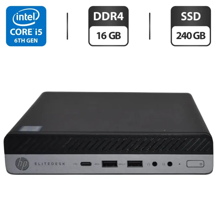 Неттоп HP EliteDesk 800 G3 Desktop Mini USFF / Intel Core i5-6500T (4 ядер по 2.5 - 3.1 GHz) / 16 GB DDR4 / 240 GB SSD / Intel UHD Graphics 630 /Windows 11 Pro б/в - зображення 4