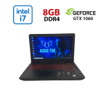 Ігровий ноутбук Б-класу Asus TUF Gaming / 17,3" (1920x1080) IPS / Intel Core i7-8750H (6 (12) ядер по 2,2 - 4,1 ГГц) / 8 ГБ DDR4 / 256 ГБ SSD / nVidia GeForce GTX 1060, 3 ГБ GDDR5, 192-біт / Веб-камера / HDMI б/в