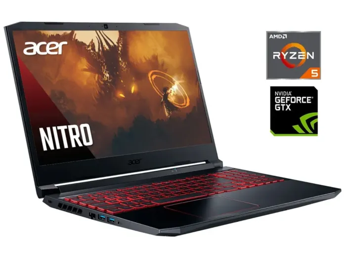 Ігровий ноутбук Б-клас Acer Nitro 5 AN515-44 / 15.6" (1920x1080) IPS / AMD Ryzen 5 4600H (6 (12) ядер по 3.0 - 4.0 GHz) / 16 GB DDR4 / 256 GB SSD / nVidia GeForce GTX 1650, 4 GB GDDR5, 128-bit / WebCam б/в - зображення 1