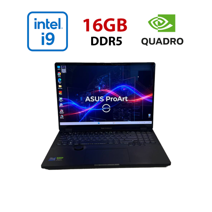 Ігровий ноутбук Asus ProArt Studiobook / 16" (2560x1600) OLED Touch / Intel Core i9-13980HX (24 (32) ядра по 2,2 - 5,5 ГГц) / 16 ГБ DDR5 / 512 ГБ SSD NVMe / nVidia Quadro RTX 3000, 6 ГБ GDDR6, 192-bit / WebCam б/в - изображение 1