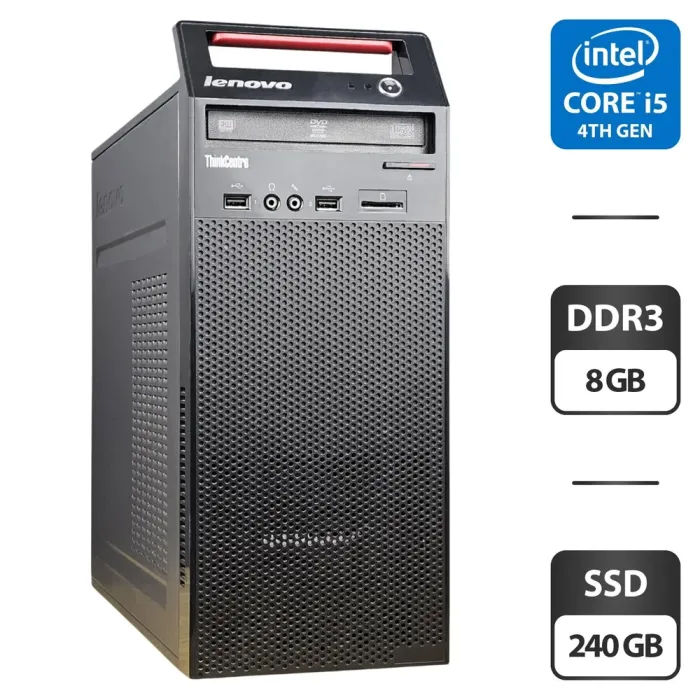 Комп'ютер Lenovo ThinkCentre E73 Tower / Intel Core i5-4570 (2 (4) ядра по 3.2 - 3.6 GHz) / 8 GB DDR3 / 240 GB SSD / Intel HD Graphics 4600 / DVD-ROM б/в - зображення 1