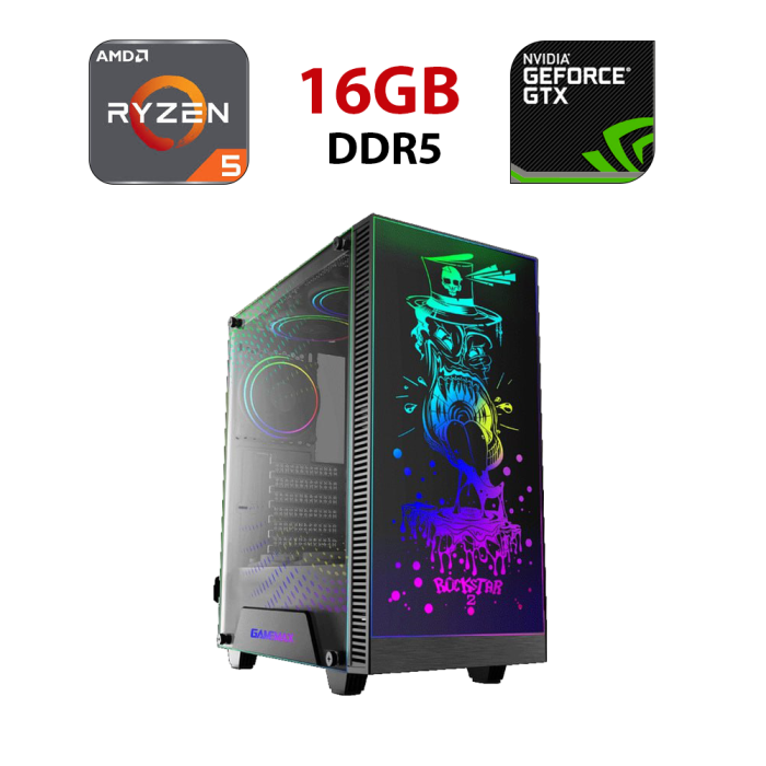 Ігровий ПК Hunter RockStar 2 Tower / AMD Ryzen 5 8400F (6 (12) ядер по 4,2 - 4,7 ГГц) / 16 ГБ DDR5 / 480 ГБ SSD / nVidia GeForce RTX 5060, 8 ГБ GDDR7, 128-bit - зображення 1