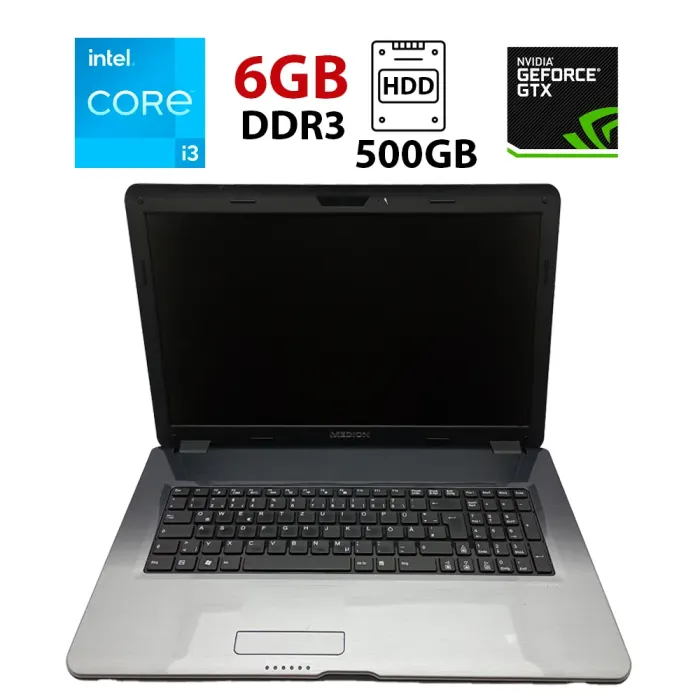 Ноутбук Б-клас Medion Akoya P7624 / 17.3" (1600х900) TN / Intel Core i3-2350M (2 (4) ядра по 2.3 GHz) / 6 GB DDR3 / 500 GB HDD / nVidia GeForce GT 630M, 1 GB DDR3, 128-bit / WebCam / АКБ не тримає б/в - зображення 1