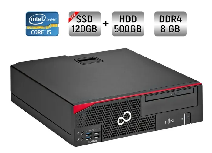Комп'ютер Fujitsu Esprimo D757 E90+ SFF / Intel Core i5-6500 (4 ядра по 3.2 - 3.6 GHz) / 8 GB DDR4 / 120 GB SSD NEW + 500 GB HDD / Intel HD Graphics 530 / DVI б/в - зображення 1