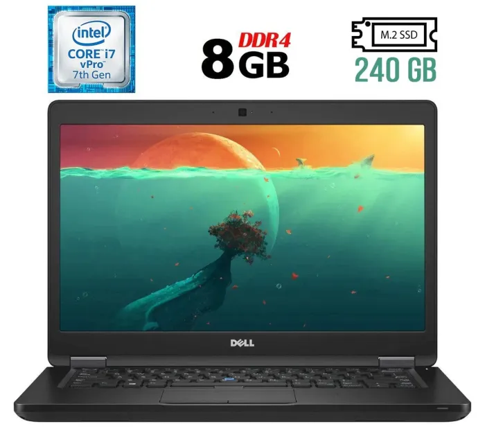 Ноутбук Dell Latitude 5480 / 14" TN / Intel Core i7-7600U (2(4) ядра по 2.8-3.9 GHz) / 8GB DDR4 / 240GB SSD M.2 / HD Graphics 620 / WebCam / USB 3.1 / HDMI / Win 11 б/в - зображення 1