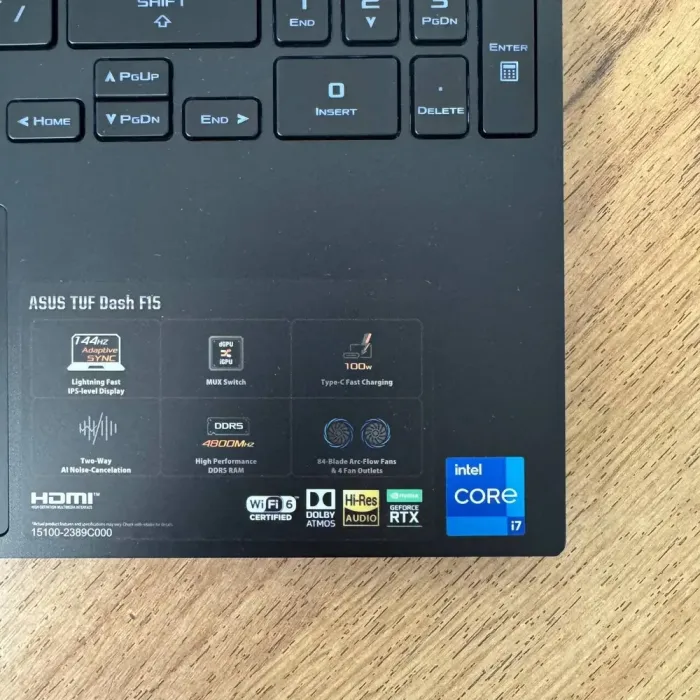 Ігровий ноутбук Б-клас Asus TUF Dash F15 FX517ZR / 15.6" (1920x1080) IPS / Intel Core i7-12650H (10 (16) ядер по 3.5 - 4.7 GHz) / 16 GB DDR5 / 1000 GB SSD NVMe / nVidia GeForce RTX 3070, 8 GB GDDR6, 256-bit / WebCam б/в - зображення 8