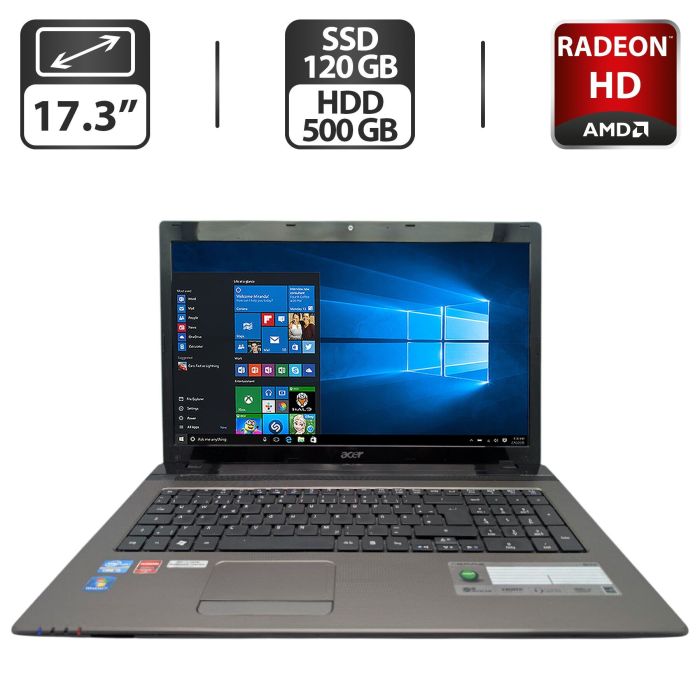 Ноутбук Acer Aspire 7750G / 17.3" (1600x900) TN / Intel Core i5-2450M (2 (4) ядра по 2.5 - 3.1 GHz) / 8 GB DDR3 / 120 GB SSD + 500 GB HDD / AMD Radeon HD 7670M, 1 GB GDDR3, 128-bit / WebCam / DVD-ROM б/в - зображення 1