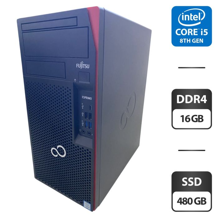 Комп'ютер Fujitsu Esprimo P758 E85 Tower / Intel Core i5-8400 (6 ядер по 2,8 - 4,0 ГГц) / 16 ГБ DDR4 / 480 ГБ SSD / nVidia Quadro K1200, 4 ГБ GDDR5, 128-біт б/в - зображення 1