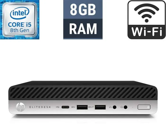 Неттоп HP EliteDesk 800 G4 Desktop Mini USFF / Intel Core i5-8600T (6 ядер по 2.3 - 3.7 GHz) / 8 GB DDR4 / 250 GB SSD / Intel UHD Graphics 630 / Wi-Fi б/в - зображення 1