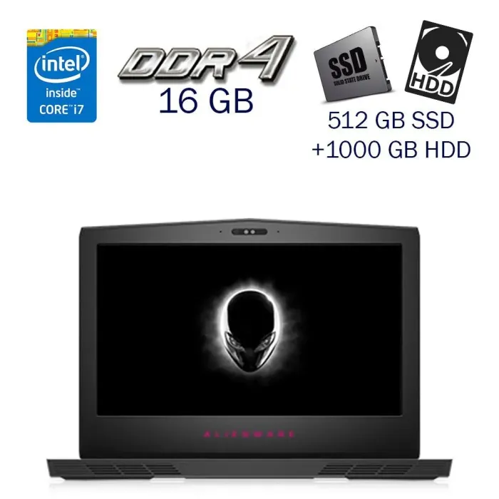 Ігровий ноутбук Б-клас Dell Alienware 15 R4 / 15.6" (1920x1080) IPS / Intel Core i7-8750H (6 (12) ядер по 2.2 - 4.1 GHz) / 16 GB DDR4 / 512 GB SSD+1000 GB HDD / nVidia GeForce GTX 1070, 8 GB GDDR5, 256-bit / WebCam б/в - зображення 1
