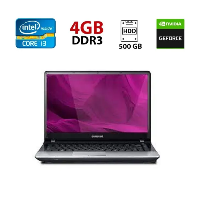 Ноутбук Samsung 300E4A / 15.6" (1366x768) TN / Intel Core i3-2350M (2 (4) ядра по 2.3 GHz) / 4 GB DDR3 / 500 GB HDD / nVidia GeForce GT 310M, 1 GB DDR3, 128-bit / WebCam б/в - зображення 1
