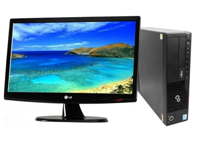 Комплект ПК: Fujitsu Esprimo E700 E85+ SFF / Intel Core i3-2120 (2 (4) ядра по 3.3 GHz) / 8 GB DDR3 / 120 GB SSD / Intel HD Graphics 2000 / DVD-ROM + Монітор LG Flatron W1943C-PF / 19" (1366x768) TN / 1x VGA б/в - зображення 1