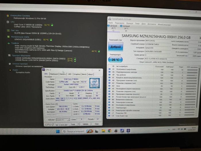 Ігровий ультрабук Lenovo ThinkPad X1 Extreme Gen2 / 15.6" (1920x1080) IPS / Intel Core i7-9850H (6 (12) ядер по 2.6 - 4.6 GHz) / 32 GB DDR4 / 256 GB SSD + 256 GB SSD / nVidia GeForce GTX 1650 Max-Q, 4 GB GDDR6, 128-bit / WebCam / Win 11 Pro б/в - зображення 9